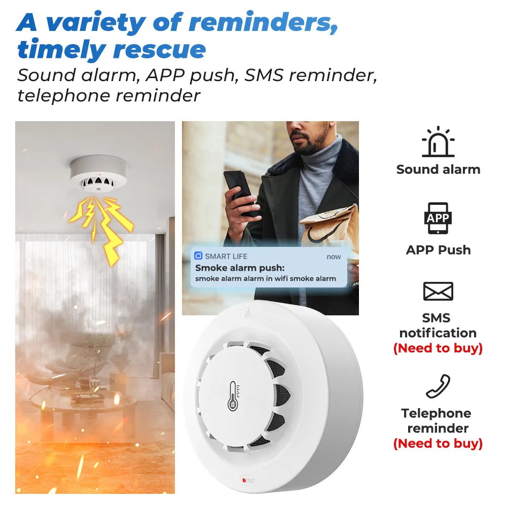 Tuya Wifi BT اثنين اتصال كاشف  - مراجعة Smoke Detector Interconnected وسعره